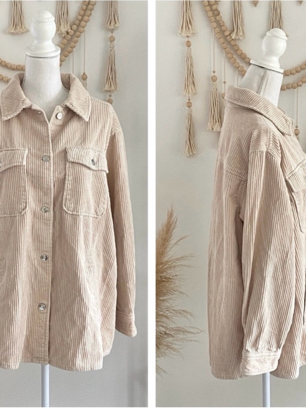 H&M Men's Heavy Corduroy Cream Shirt Jacket Size L - EUC
